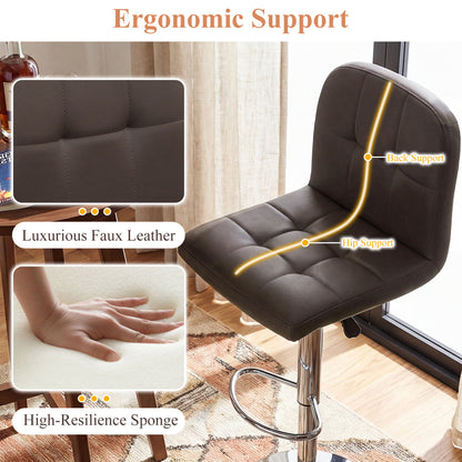 Swivel Bar Stools Set Of 2, With Footrests And Metal Base, Brown Bar Stools at Gallery Canada