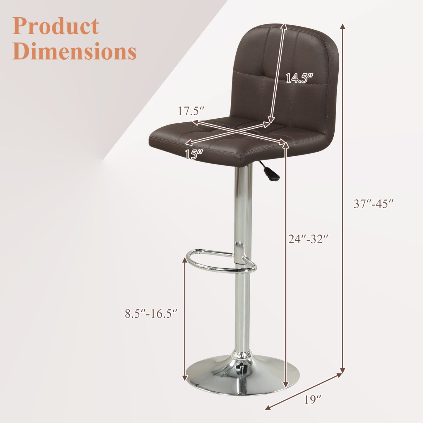 Swivel Bar Stools Set Of 2, With Footrests And Metal Base, Brown Bar Stools at Gallery Canada
