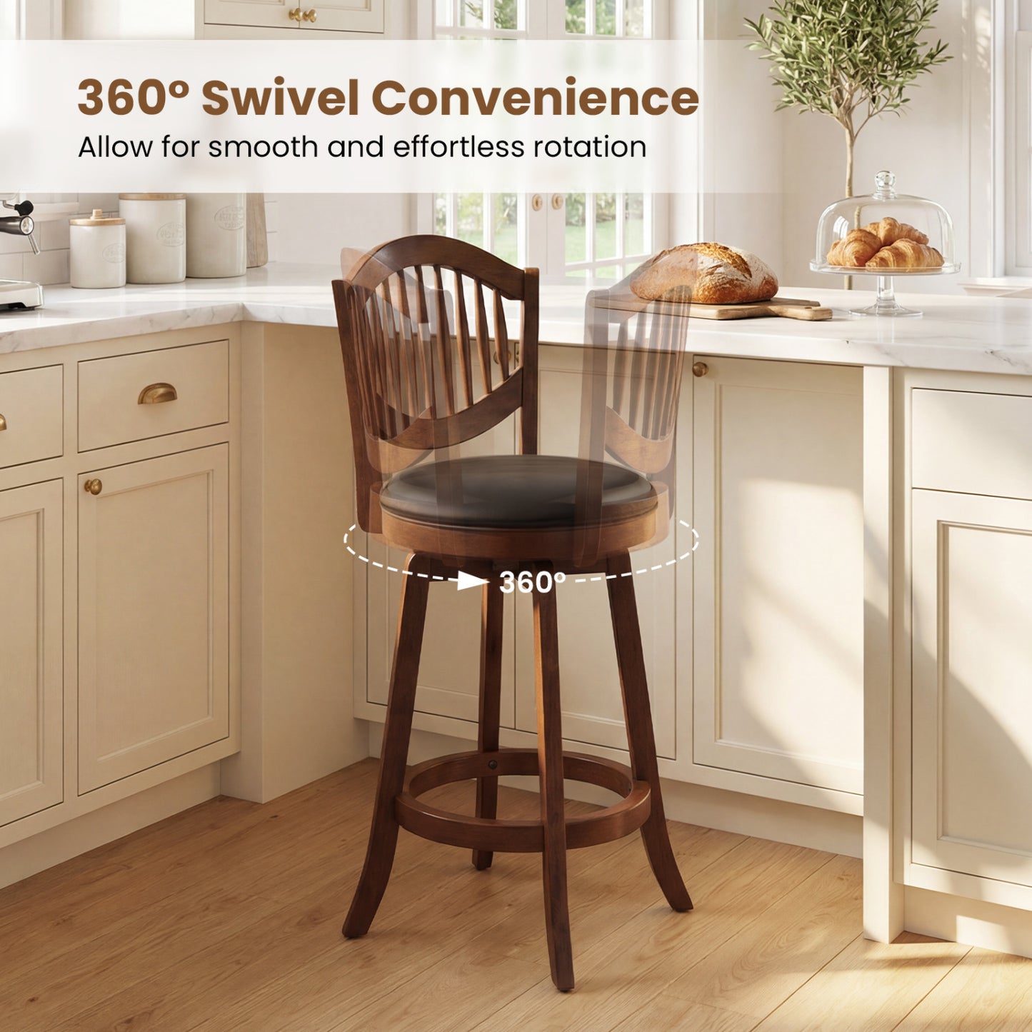Swivel Bar Stools Set of 2 with Backrest and Wood Frame-25 Inches, Espresso Bar Stools at Gallery Canada