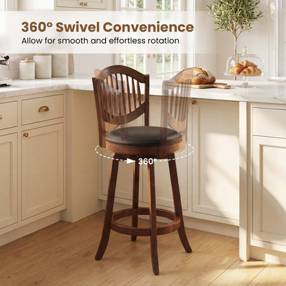 Swivel Bar Stools Set of 2 with Backrest and Wood Frame-25 Inches, Espresso Bar Stools at Gallery Canada