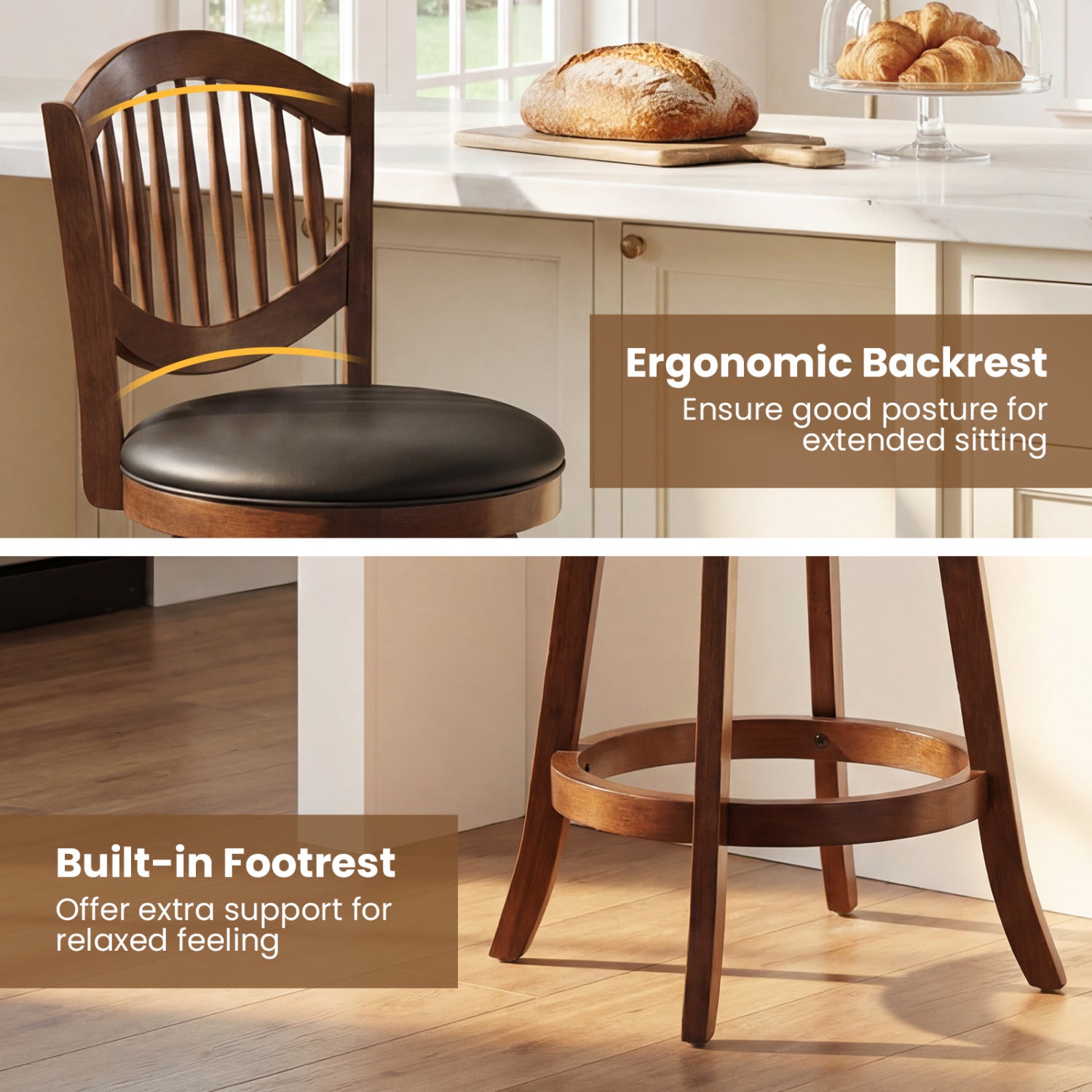 Swivel Bar Stools Set of 2 with Backrest and Wood Frame-25 Inches, Espresso Bar Stools at Gallery Canada