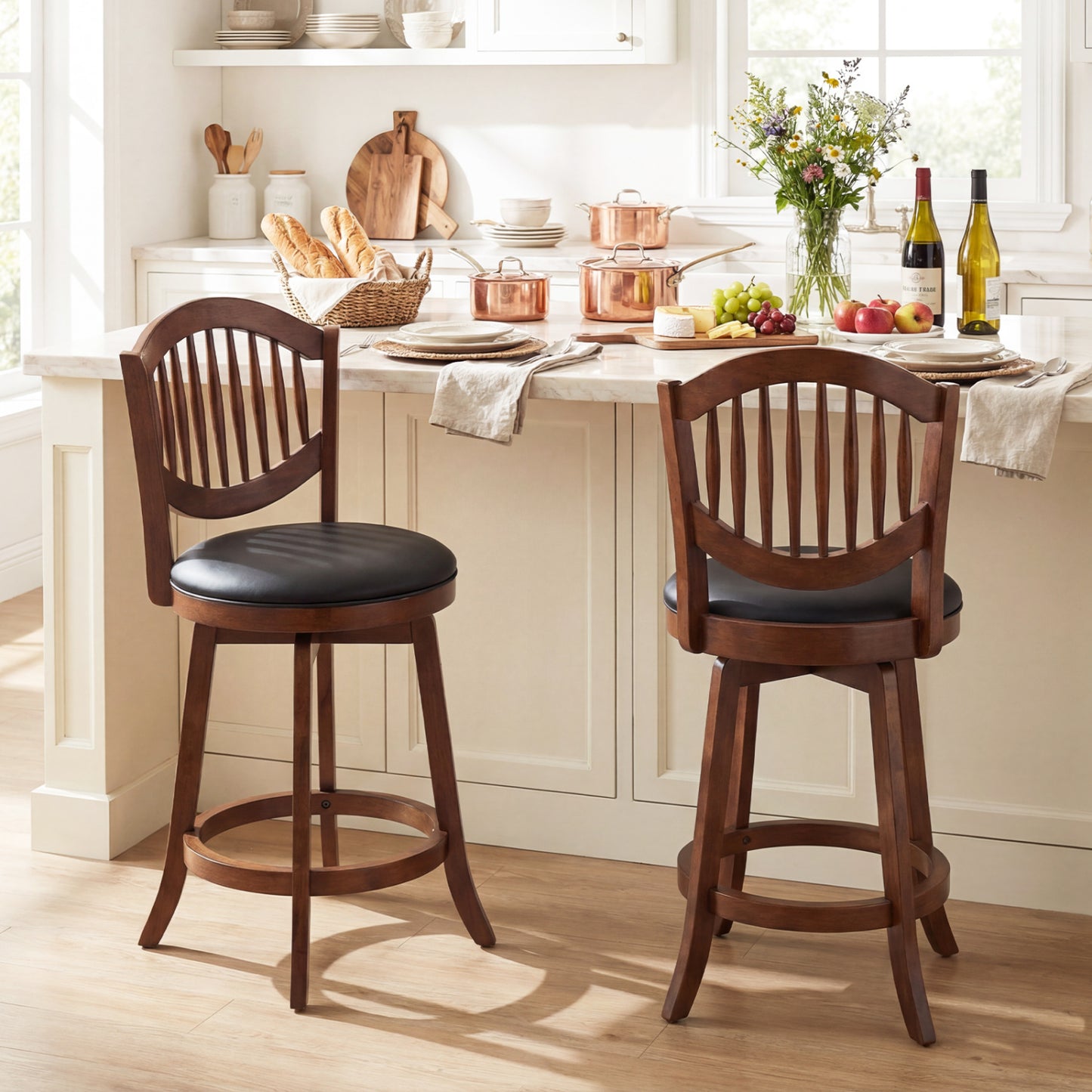 Swivel Bar Stools Set of 2 with Backrest and Wood Frame-25 Inches, Espresso Bar Stools at Gallery Canada
