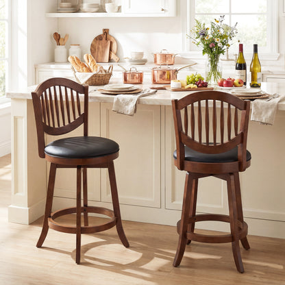 Swivel Bar Stools Set of 2 with Backrest and Wood Frame-25 Inches, Espresso Bar Stools at Gallery Canada