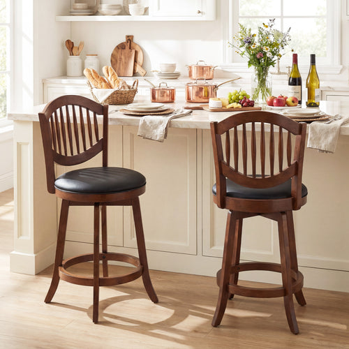 Swivel Bar Stools Set of 2 with Backrest and Wood Frame-25 Inches, Espresso