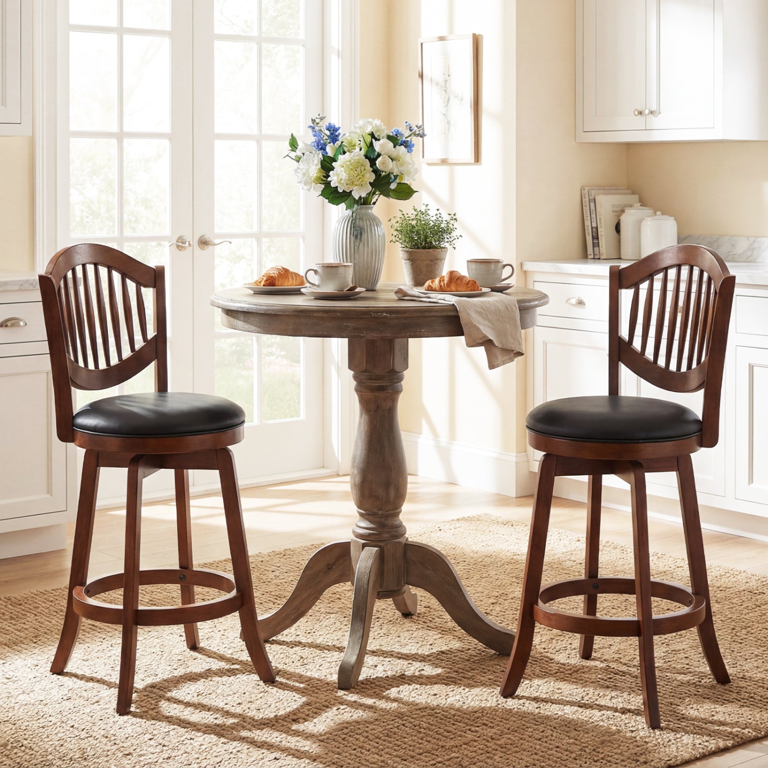 Swivel Bar Stools Set of 2 with Backrest and Wood Frame-25 Inches, Espresso Bar Stools at Gallery Canada
