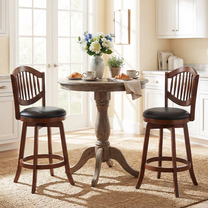 Swivel Bar Stools Set of 2 with Backrest and Wood Frame-25 Inches, Espresso Bar Stools at Gallery Canada