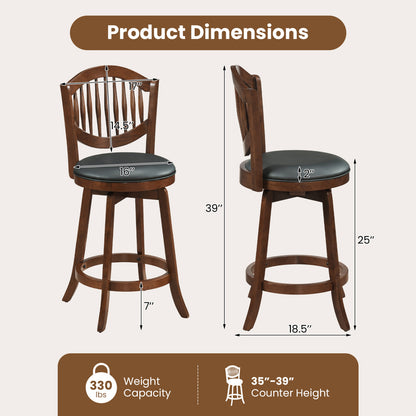 Swivel Bar Stools Set of 2 with Backrest and Wood Frame-25 Inches, Espresso Bar Stools at Gallery Canada