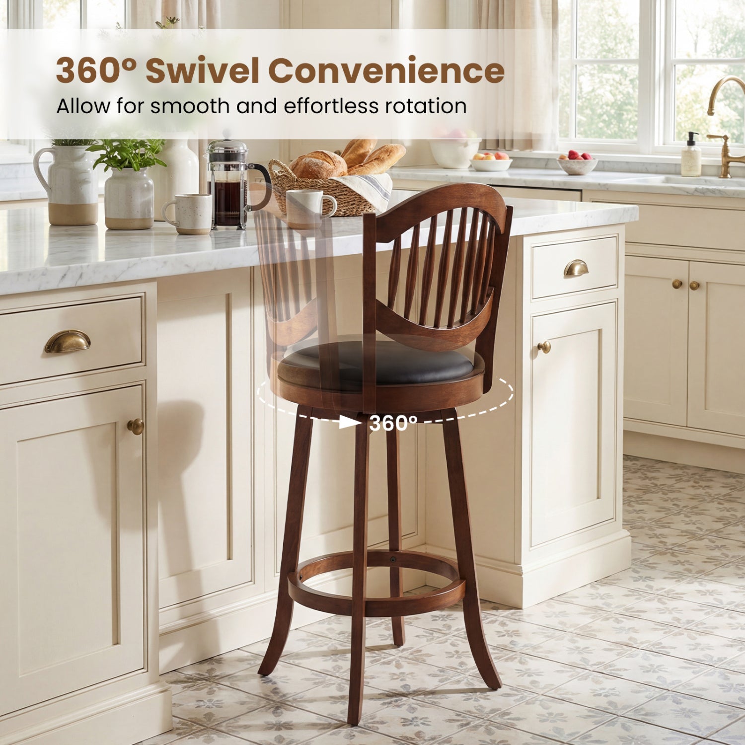 Swivel Bar Stools Set of 2 with Backrest and Wood Frame-30 Inches, Espresso Bar Stools at Gallery Canada