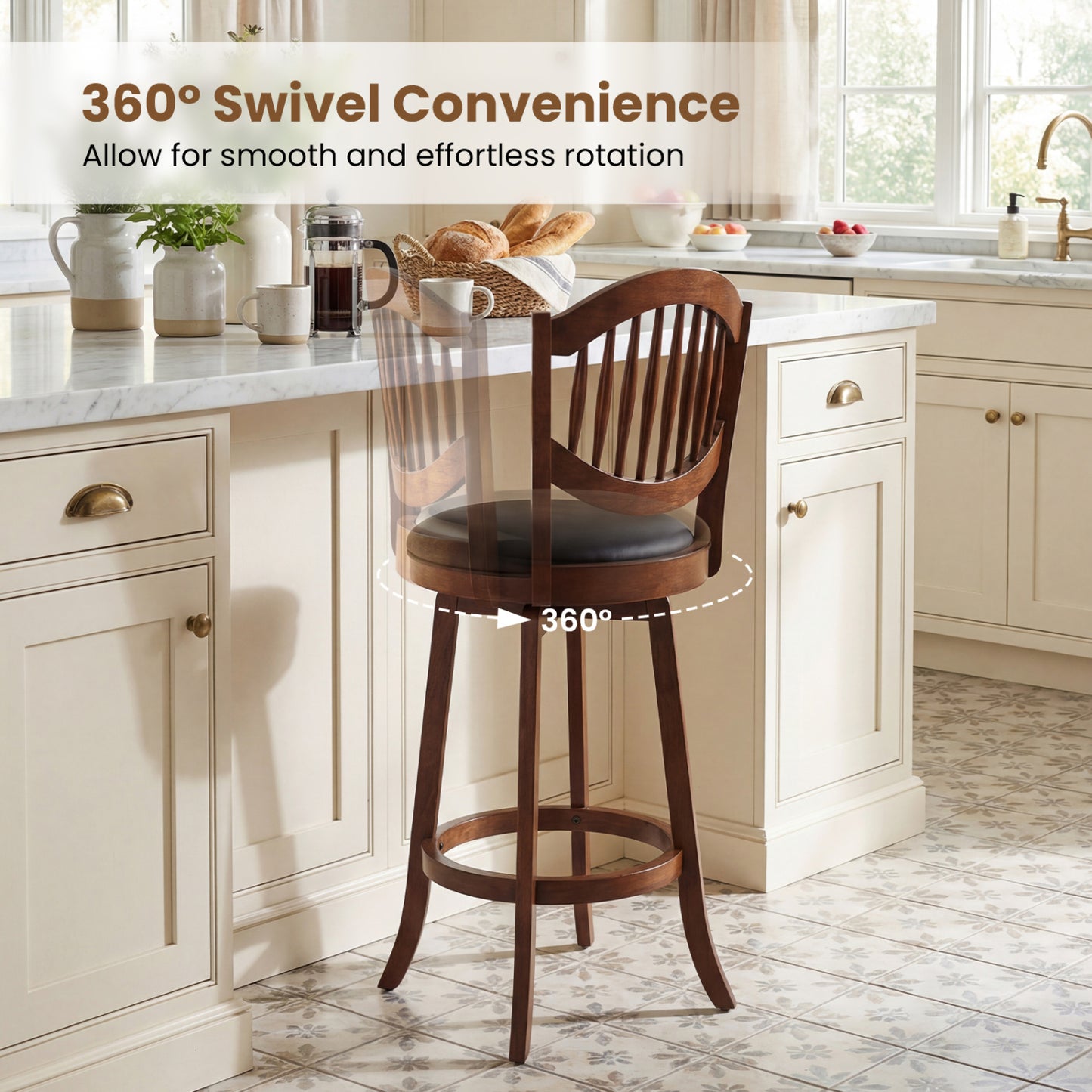 Swivel Bar Stools Set of 2 with Backrest and Wood Frame-30 Inches, Espresso Bar Stools at Gallery Canada