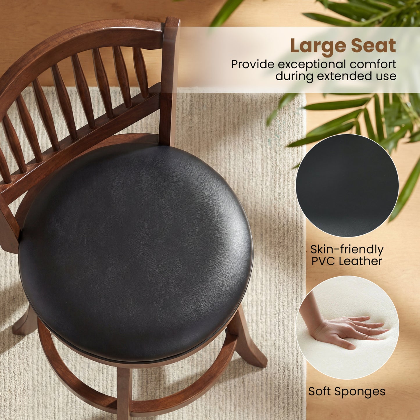 Swivel Bar Stools Set of 2 with Backrest and Wood Frame-30 Inches, Espresso Bar Stools at Gallery Canada