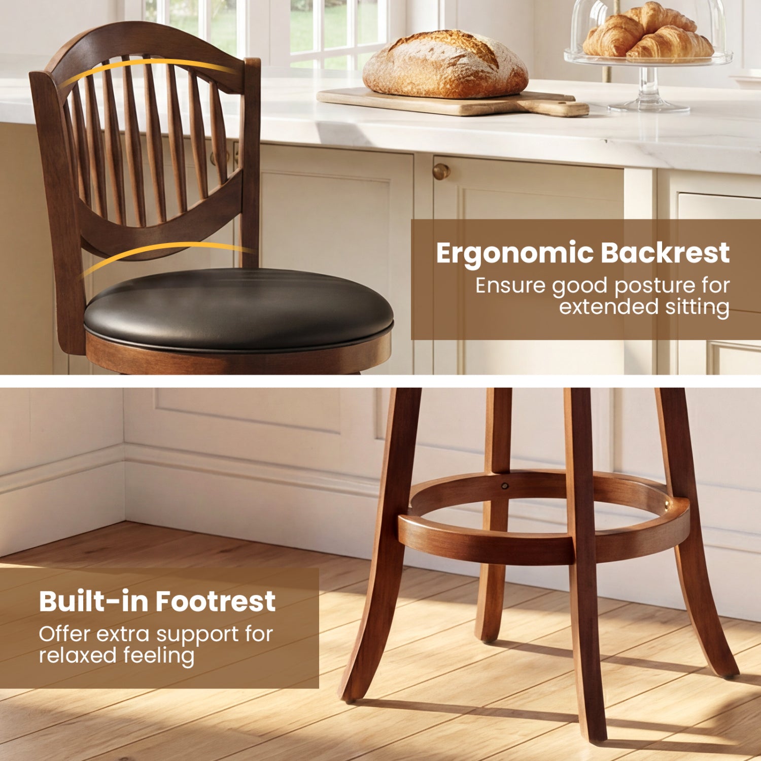 Swivel Bar Stools Set of 2 with Backrest and Wood Frame-30 Inches, Espresso Bar Stools at Gallery Canada
