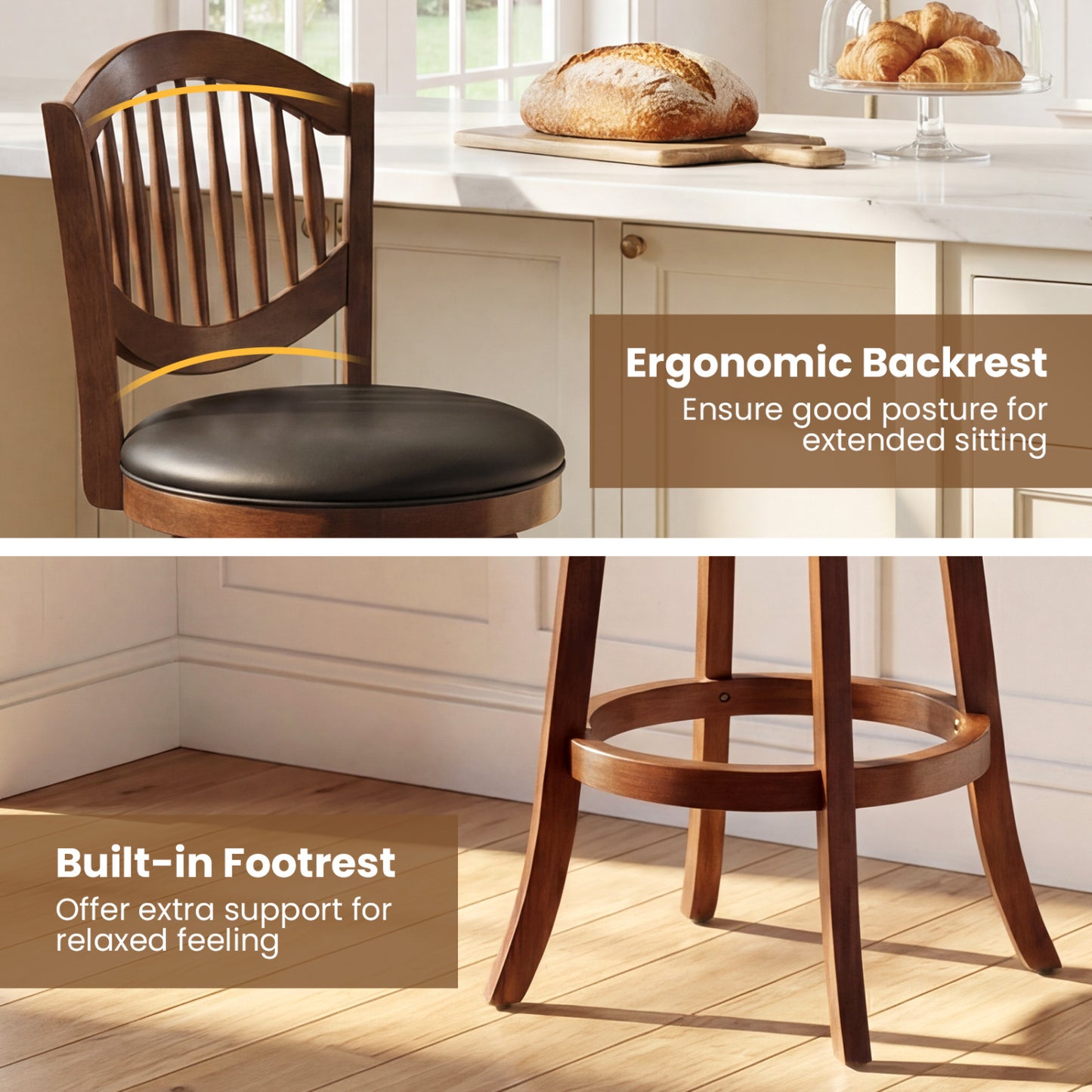 Swivel Bar Stools Set of 2 with Backrest and Wood Frame-30 Inches, Espresso Bar Stools at Gallery Canada