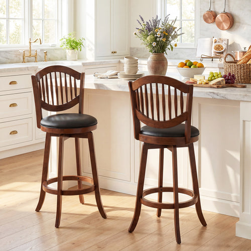 Swivel Bar Stools Set of 2 with Backrest and Wood Frame-30 Inches, Espresso