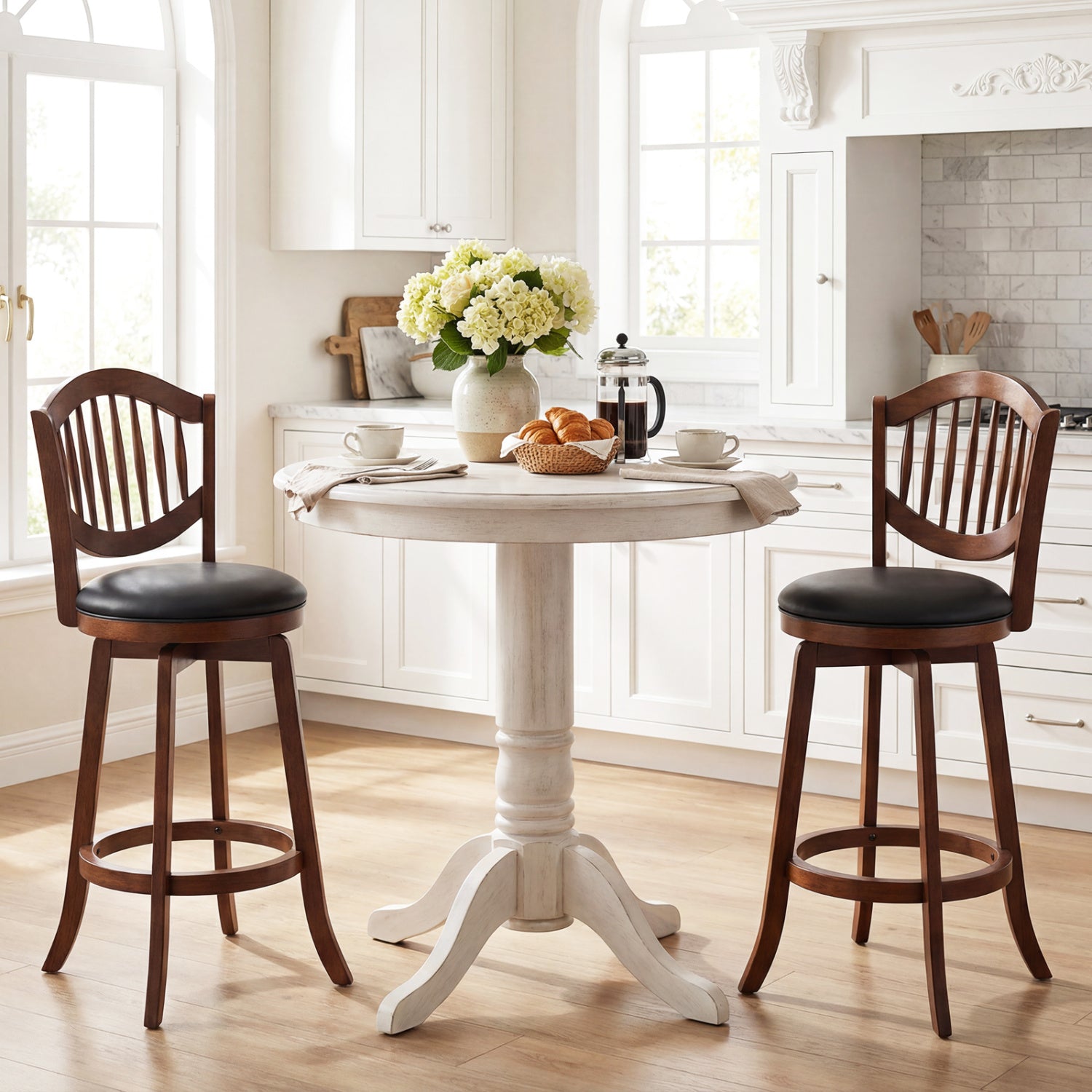 Swivel Bar Stools Set of 2 with Backrest and Wood Frame-30 Inches, Espresso Bar Stools at Gallery Canada
