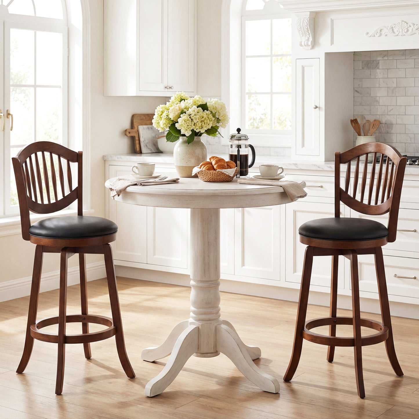Swivel Bar Stools Set of 2 with Backrest and Wood Frame-30 Inches, Espresso Bar Stools at Gallery Canada