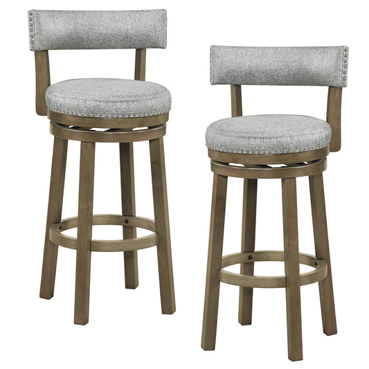 Swivel Bar Stools Set Of 2, 31.5 Inches, Linen Fabric Upholstered, Gray Bar Stools Gray at Gallery Canada