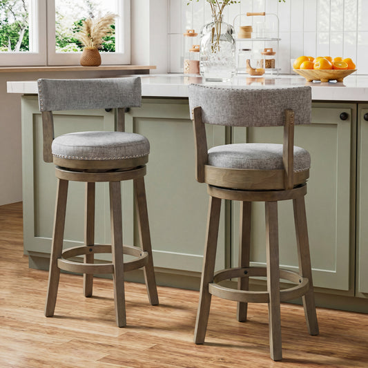 Swivel Bar Stools Set Of 2, 31.5 Inches, Linen Fabric Upholstered, Gray Bar Stools Gray at Gallery Canada
