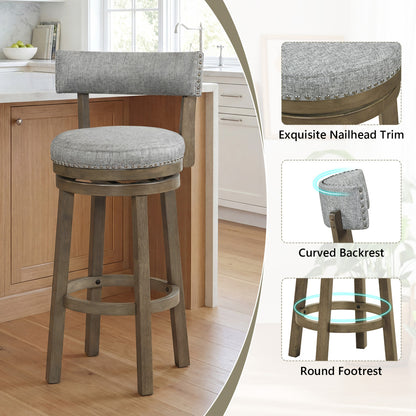Swivel Bar Stools Set Of 2, 31.5 Inches, Linen Fabric Upholstered, Gray Bar Stools at Gallery Canada
