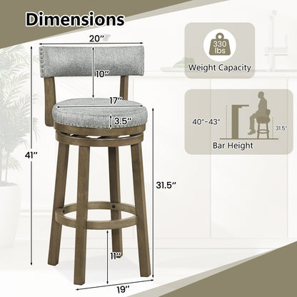 Swivel Bar Stools Set Of 2, 31.5 Inches, Linen Fabric Upholstered, Gray Bar Stools at Gallery Canada