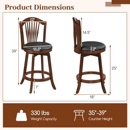 Swivel Bar Stool With Backrest, Wood Frame, 24 Inch Bar Stools at Gallery Canada