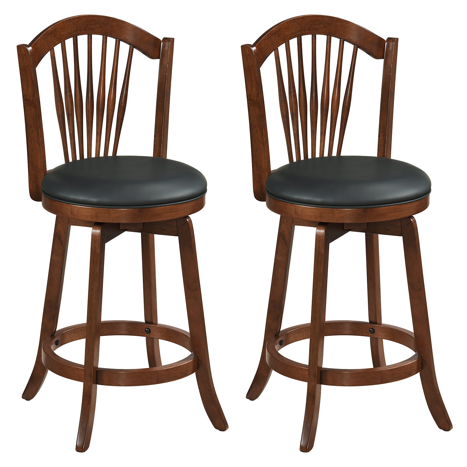 Swivel Bar Stool With Backrest, Wood Frame, 24 Inch Bar Stools Expresso and Black at Gallery Canada