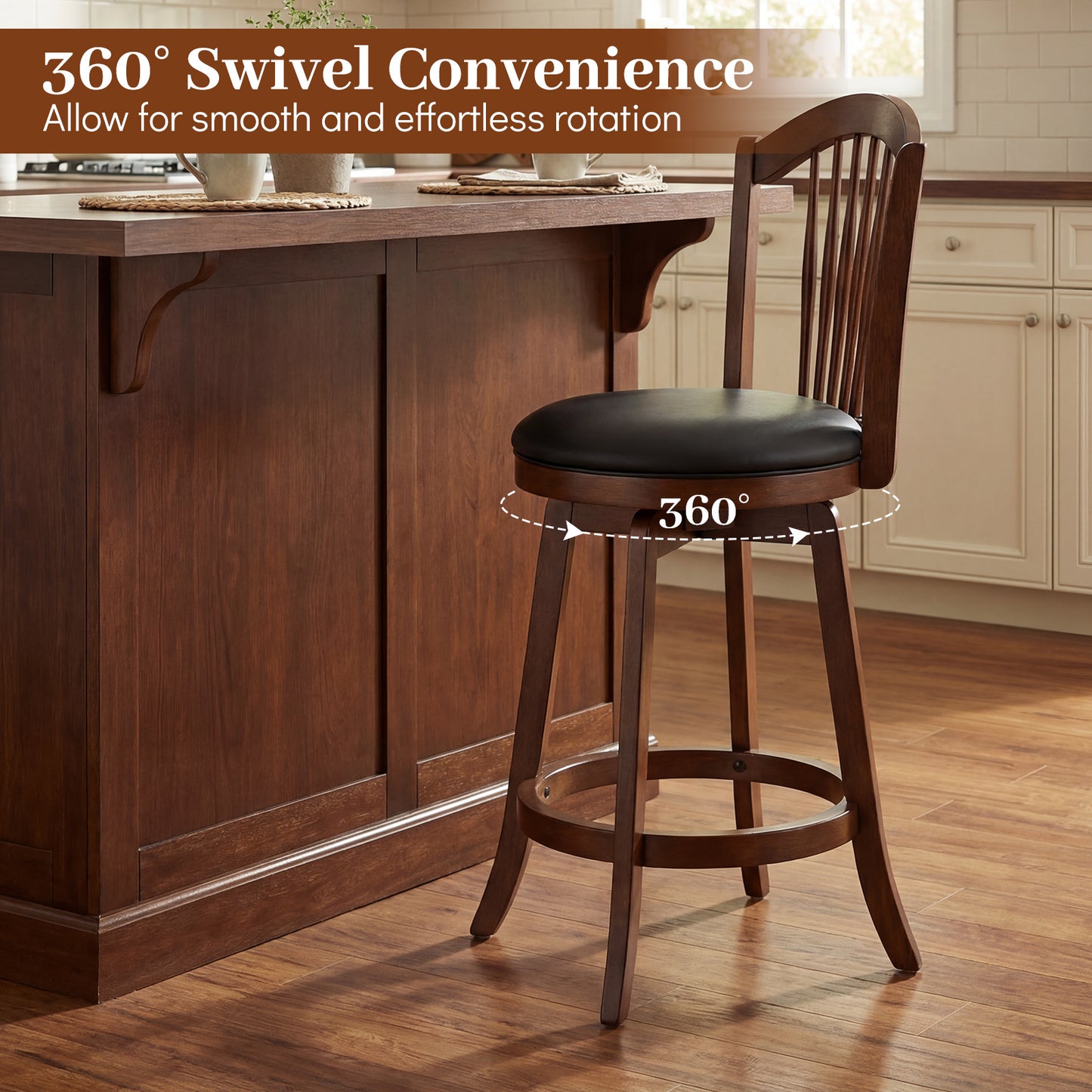 Swivel Bar Stool With Backrest, Wood Frame, 24 Inch Bar Stools at Gallery Canada