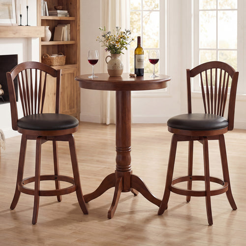Swivel Bar Stool With Backrest, Wood Frame, 24 Inch