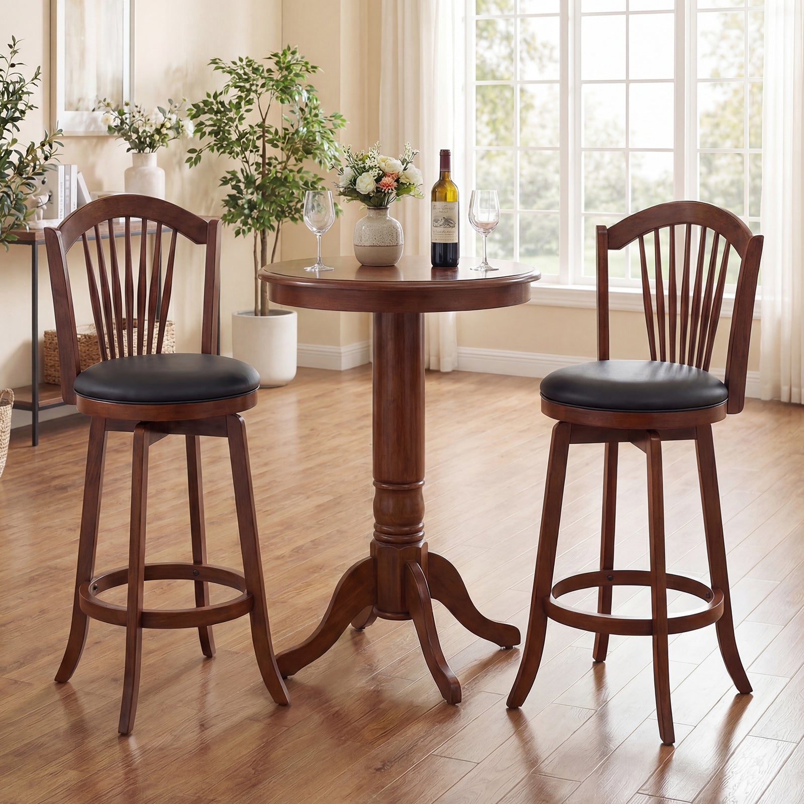 Swivel Bar Stools with Backrests, Wood Frame, 29