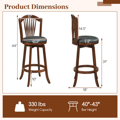 Swivel Bar Stools with Backrests, Wood Frame, 29" Bar Stools at Gallery Canada