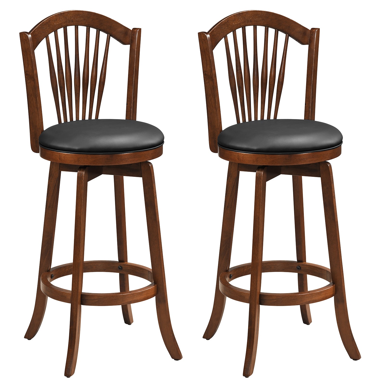 Swivel Bar Stools with Backrests, Wood Frame, 29