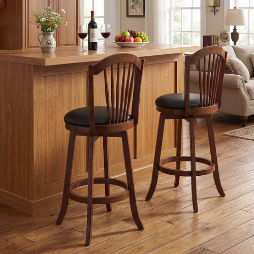 Swivel Bar Stools with Backrests, Wood Frame, 29