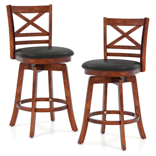 Swivel Barstools Set of 2 with Backrest and Footrest-24 Inches