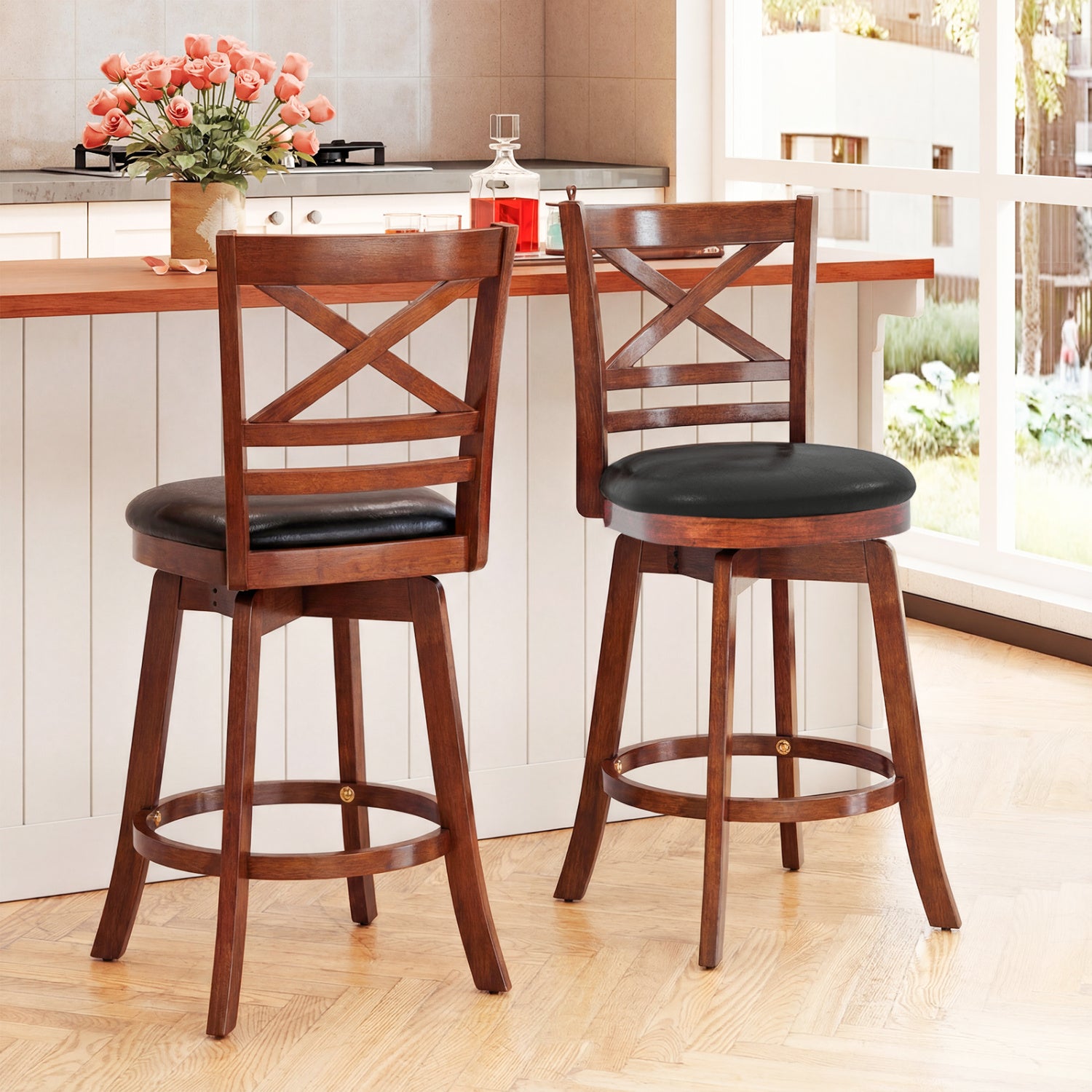 Swivel Barstools Set of 2 with Backrest and Footrest-24 Inches Bar Stools at Gallery Canada