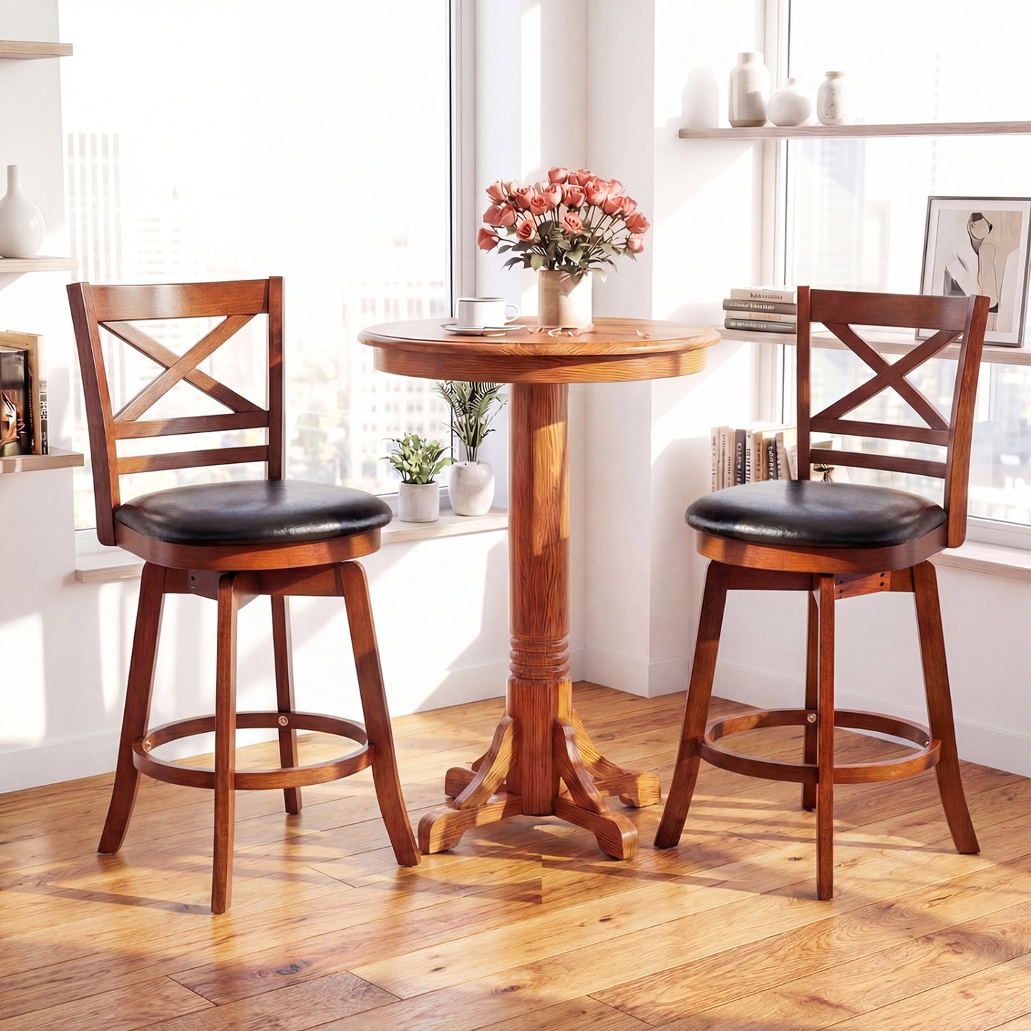 Swivel Barstools Set of 2 with Backrest and Footrest-24 Inches Bar Stools at Gallery Canada