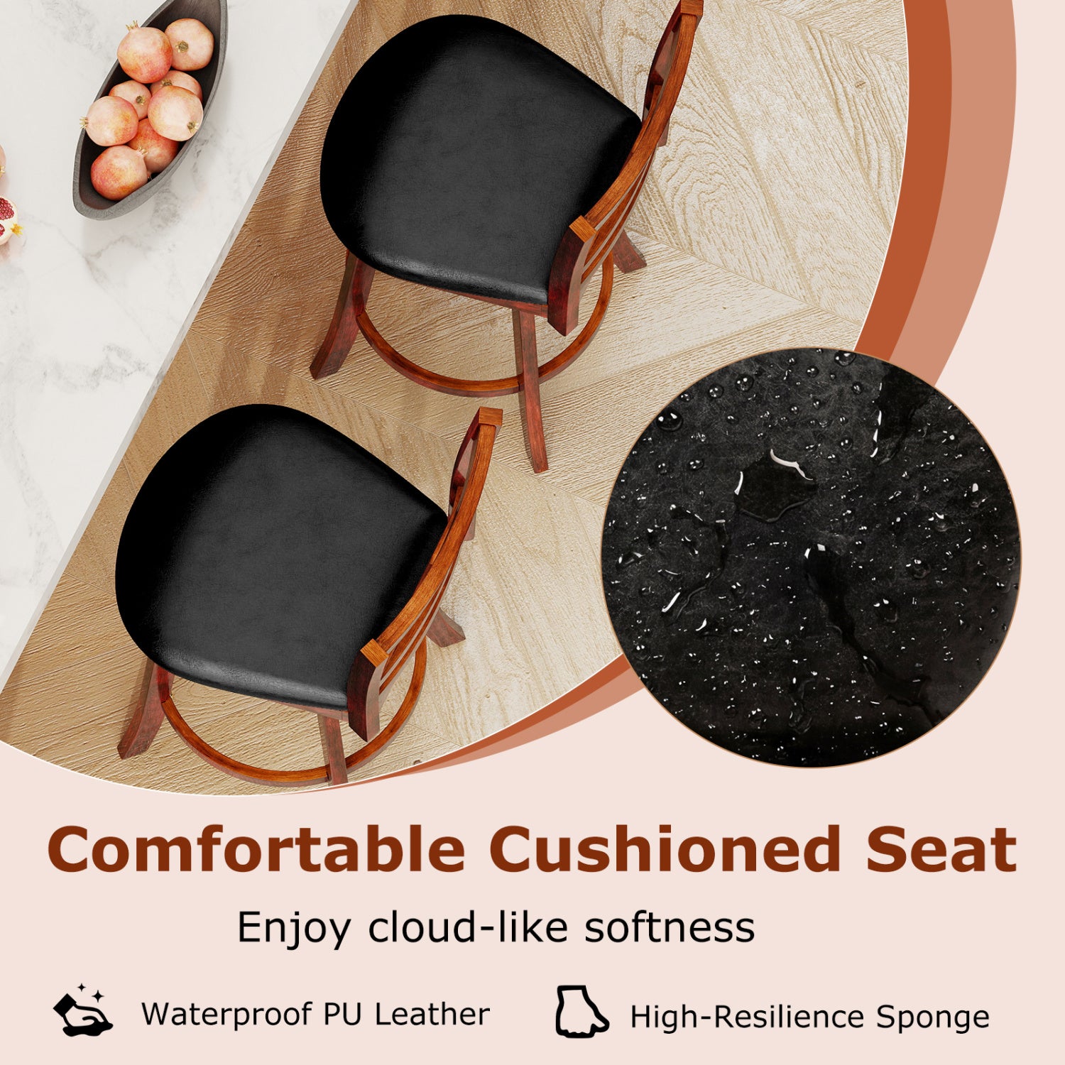 Swivel Barstools Set of 2 with Backrest and Footrest-24 Inches Bar Stools at Gallery Canada