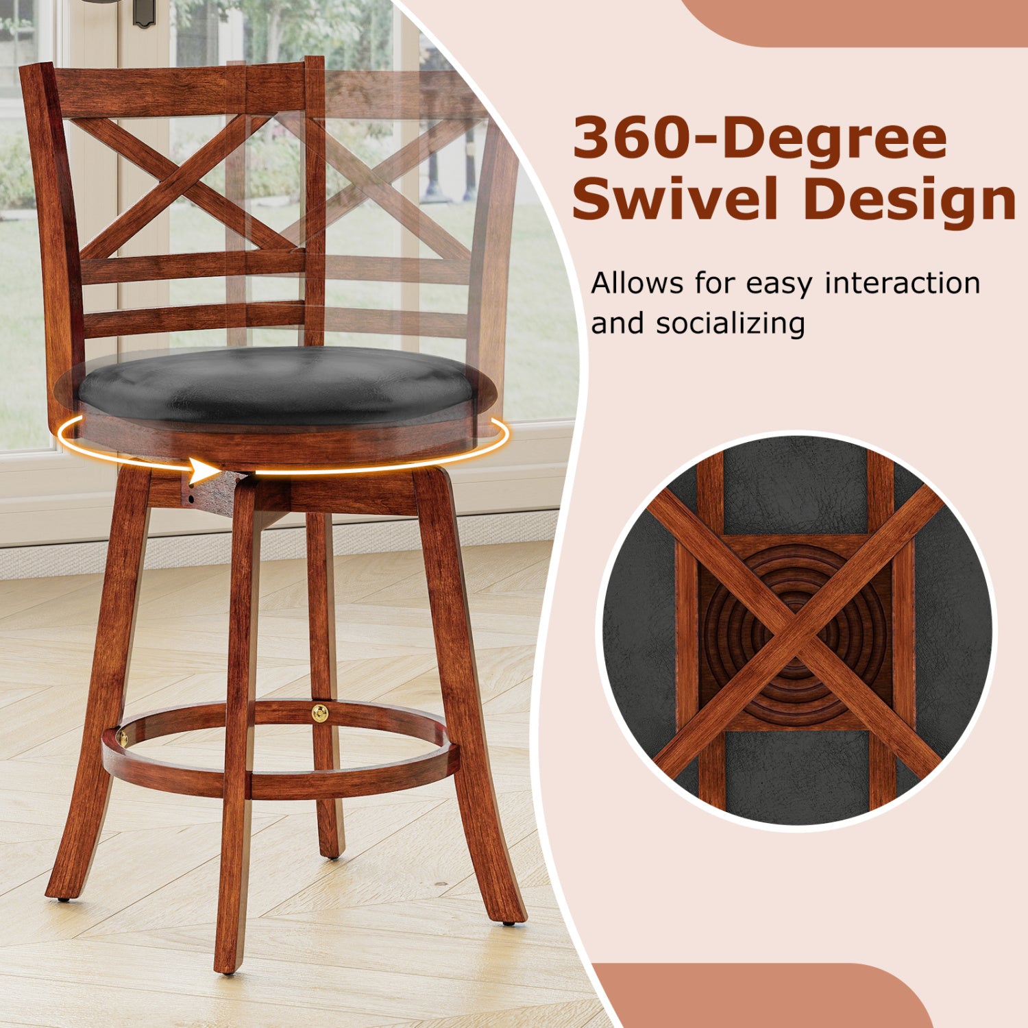 Swivel Barstools Set of 2 with Backrest and Footrest-24 Inches Bar Stools at Gallery Canada