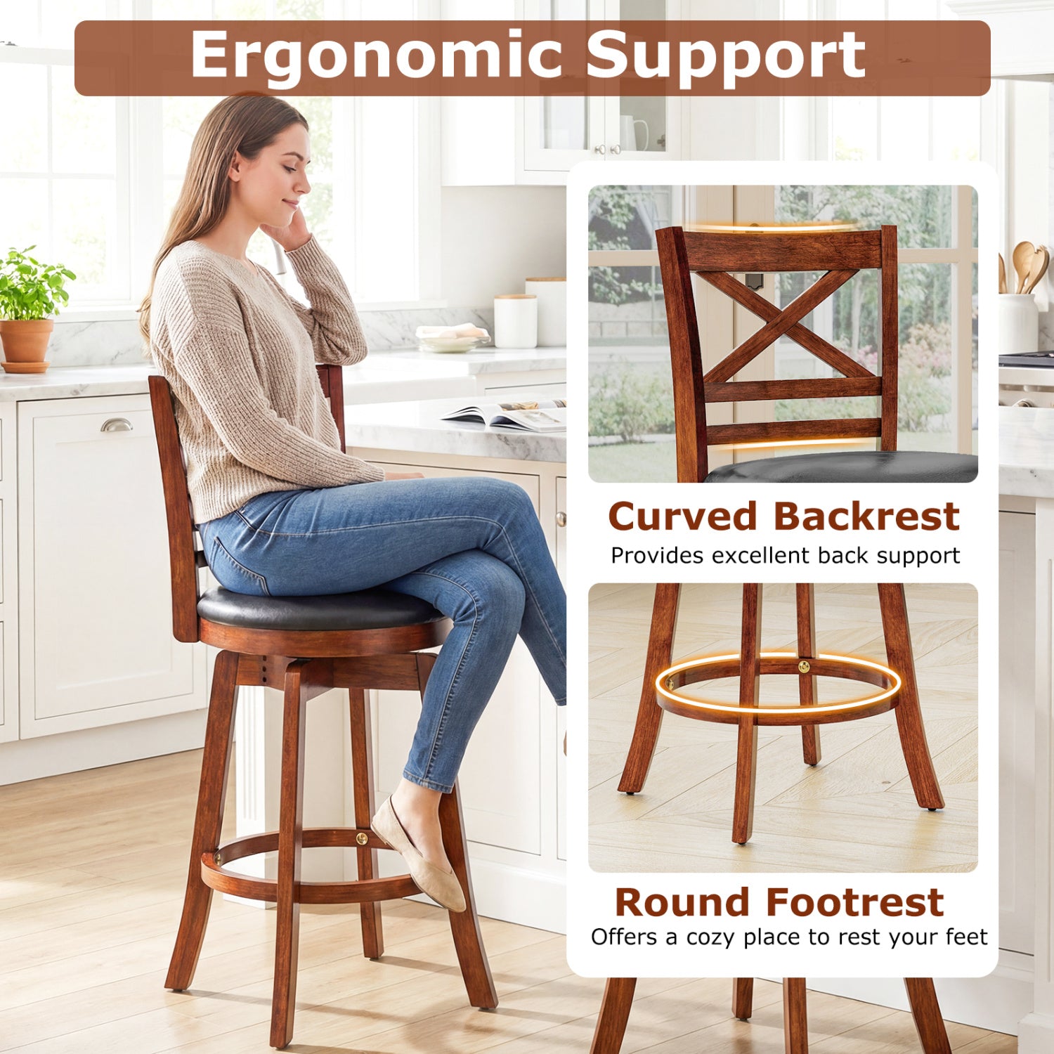 Swivel Barstools Set of 2 with Backrest and Footrest-24 Inches Bar Stools at Gallery Canada