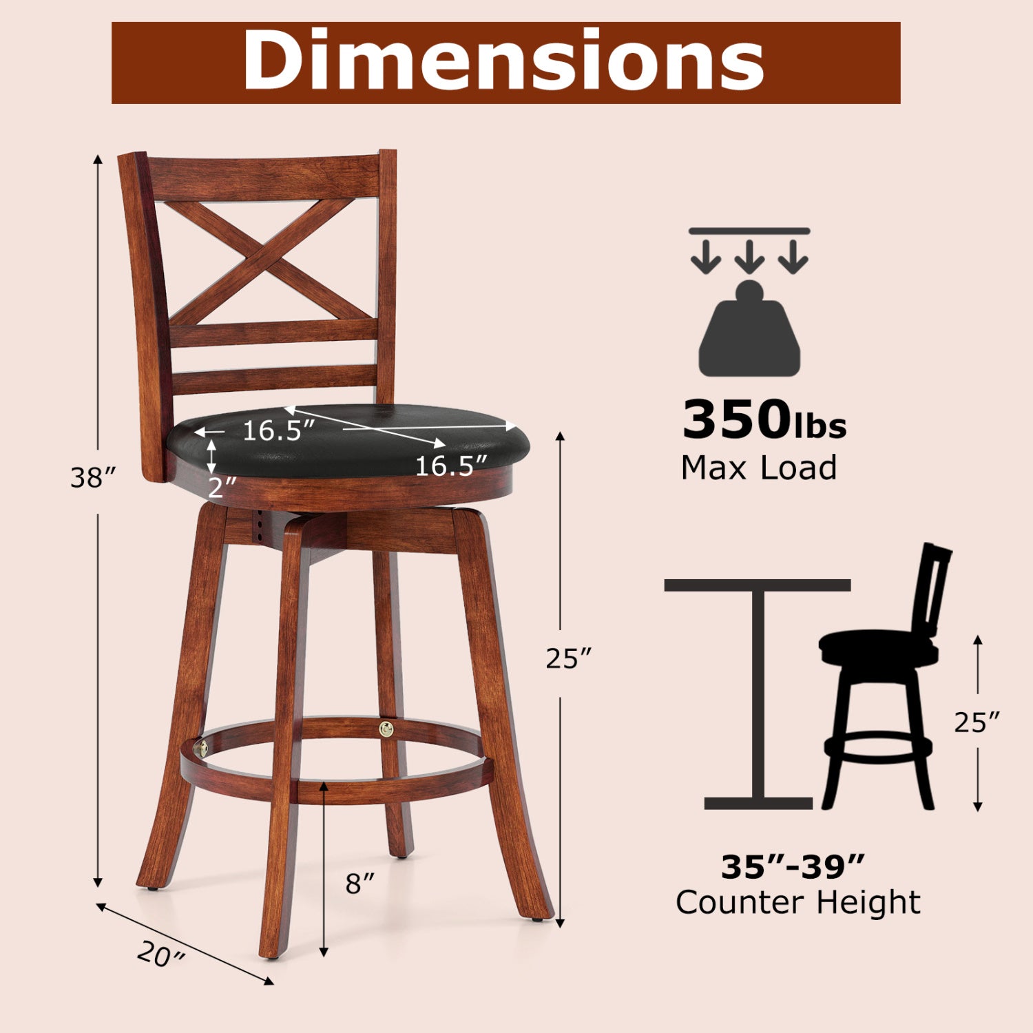 Swivel Barstools Set of 2 with Backrest and Footrest-24 Inches Bar Stools at Gallery Canada