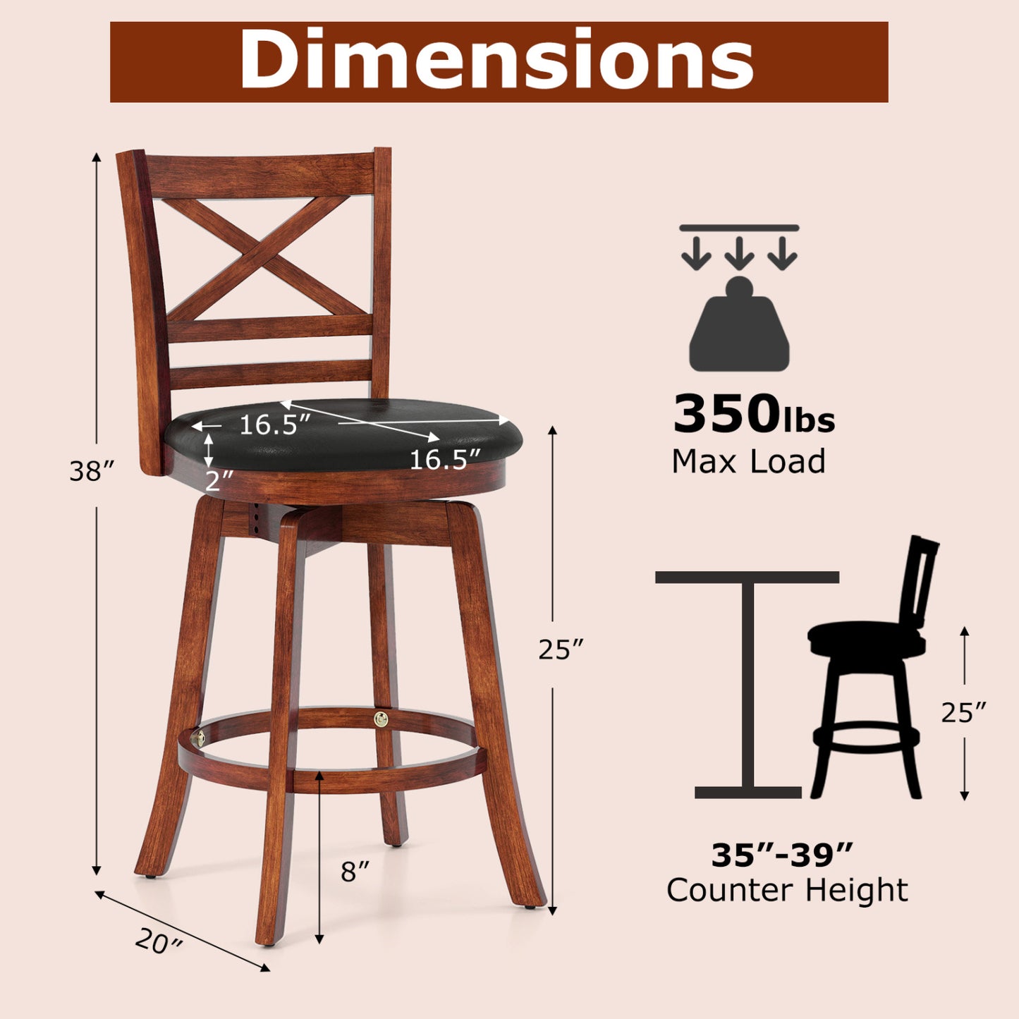 Swivel Barstools Set of 2 with Backrest and Footrest-24 Inches Bar Stools at Gallery Canada