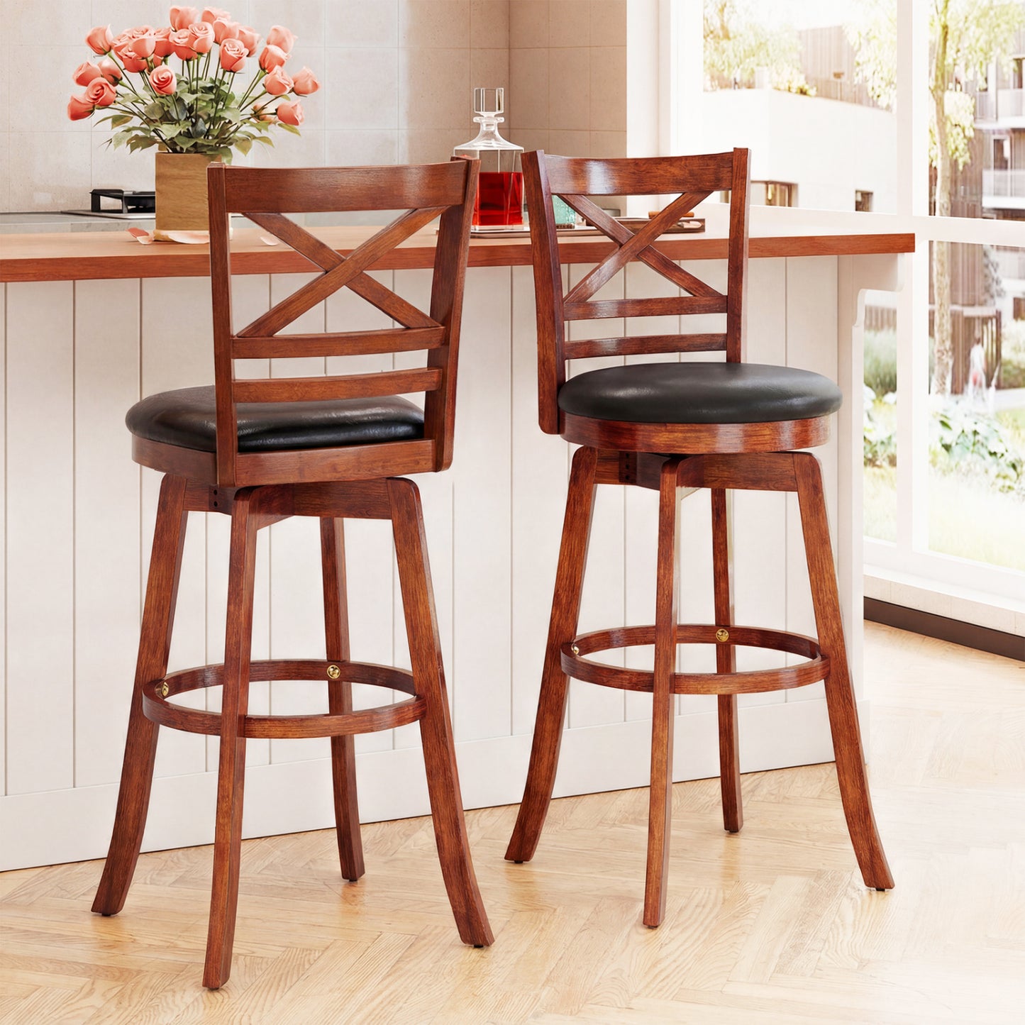 Swivel Barstools Set of 2 with Backrest and Footrest-29 Inches Bar Stools at Gallery Canada