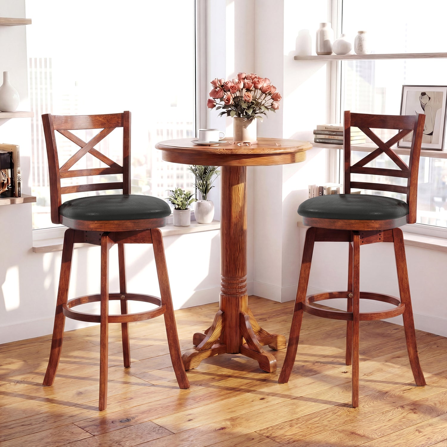 Swivel Barstools Set of 2 with Backrest and Footrest-29 Inches Bar Stools at Gallery Canada