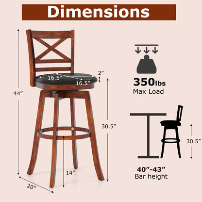 Swivel Barstools Set of 2 with Backrest and Footrest-29 Inches Bar Stools at Gallery Canada