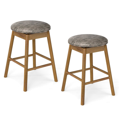Swivel Counter Height Barstools with Solid Wood Legs and Footrests-Set of 2