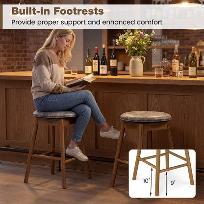 Swivel Counter Height Barstools with Solid Wood Legs and Footrests-Set of 2 Bar Stools at Gallery Canada