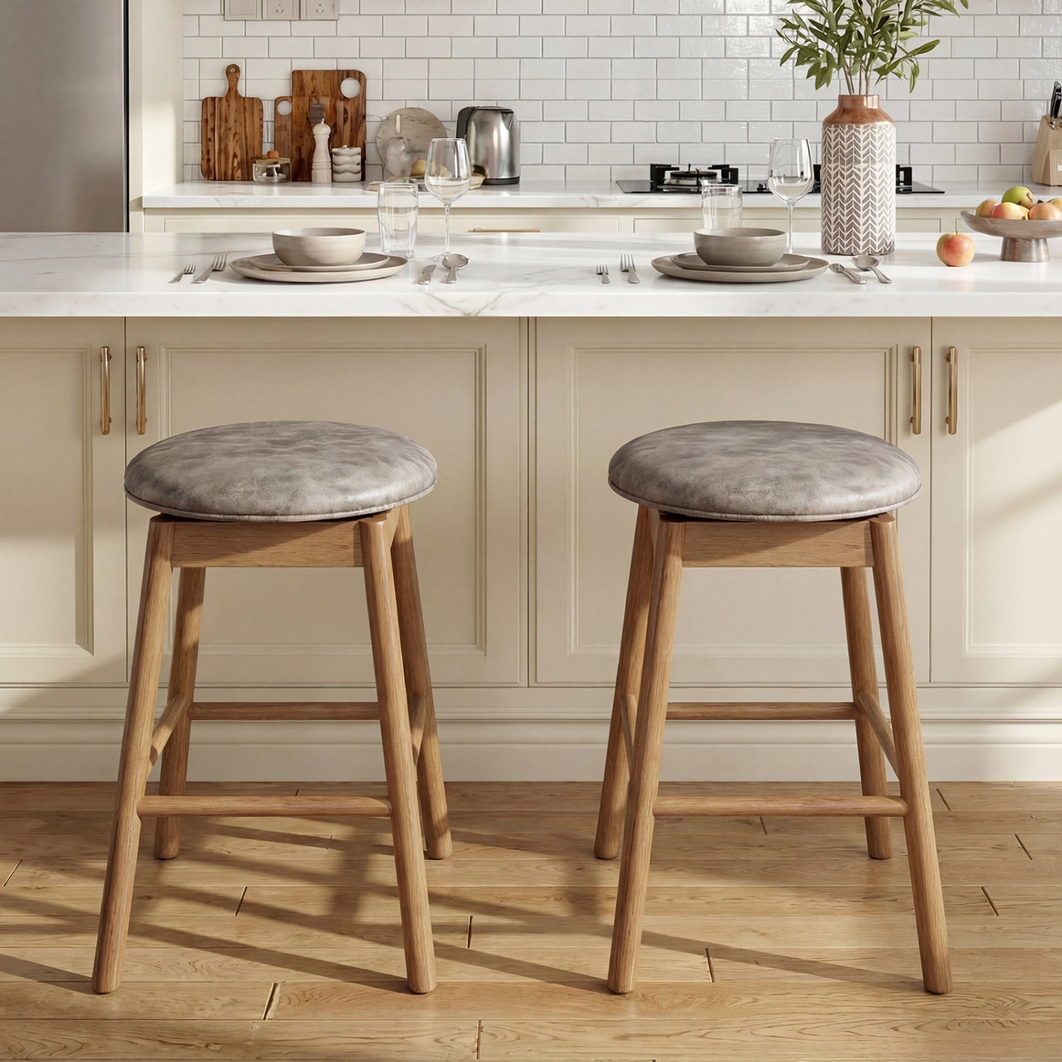 Swivel Counter Height Barstools with Solid Wood Legs and Footrests-Set of 2 Bar Stools at Gallery Canada