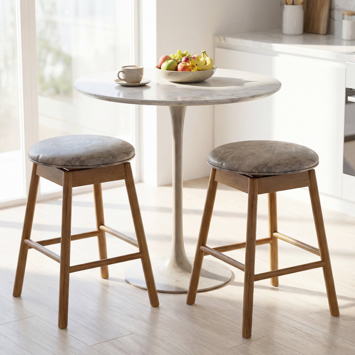 Swivel Counter Height Barstools with Solid Wood Legs and Footrests-Set of 2 Bar Stools at Gallery Canada