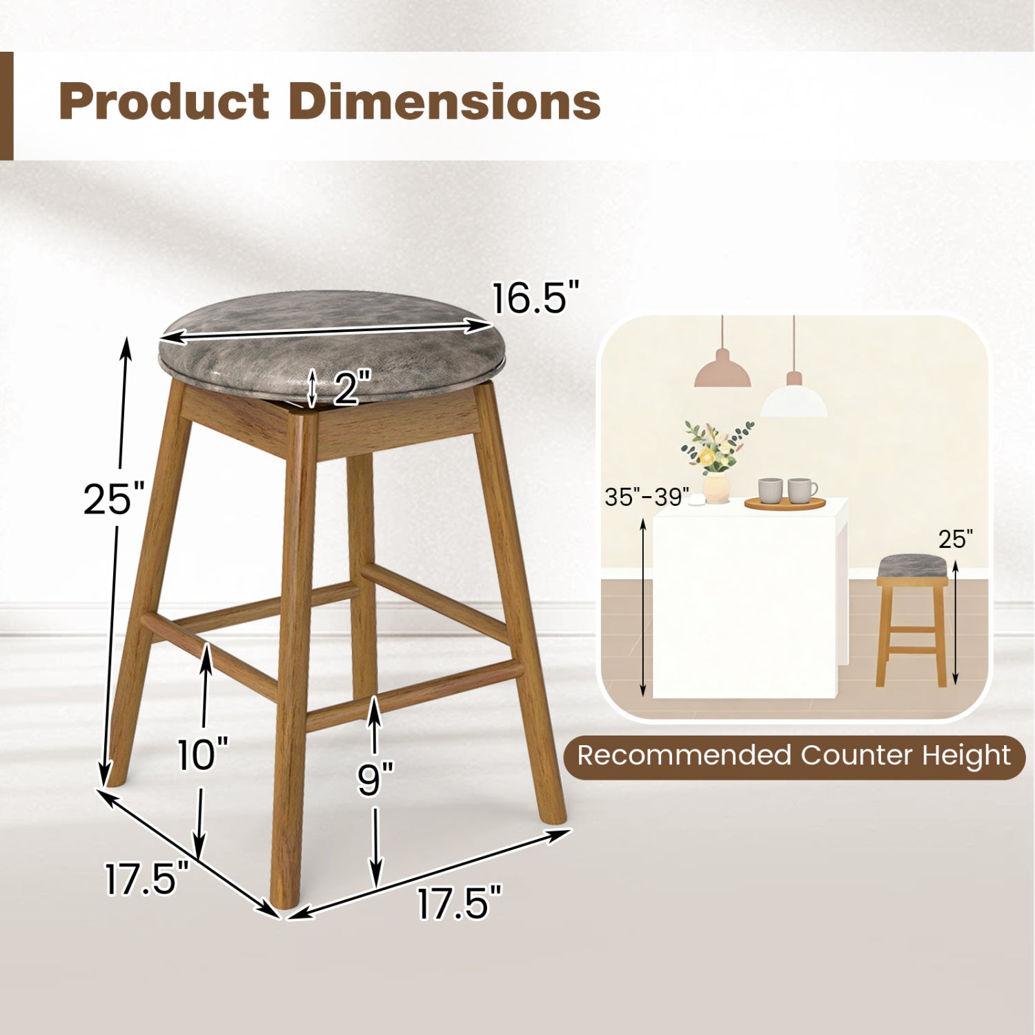 Swivel Counter Height Barstools with Solid Wood Legs and Footrests-Set of 2 Bar Stools at Gallery Canada