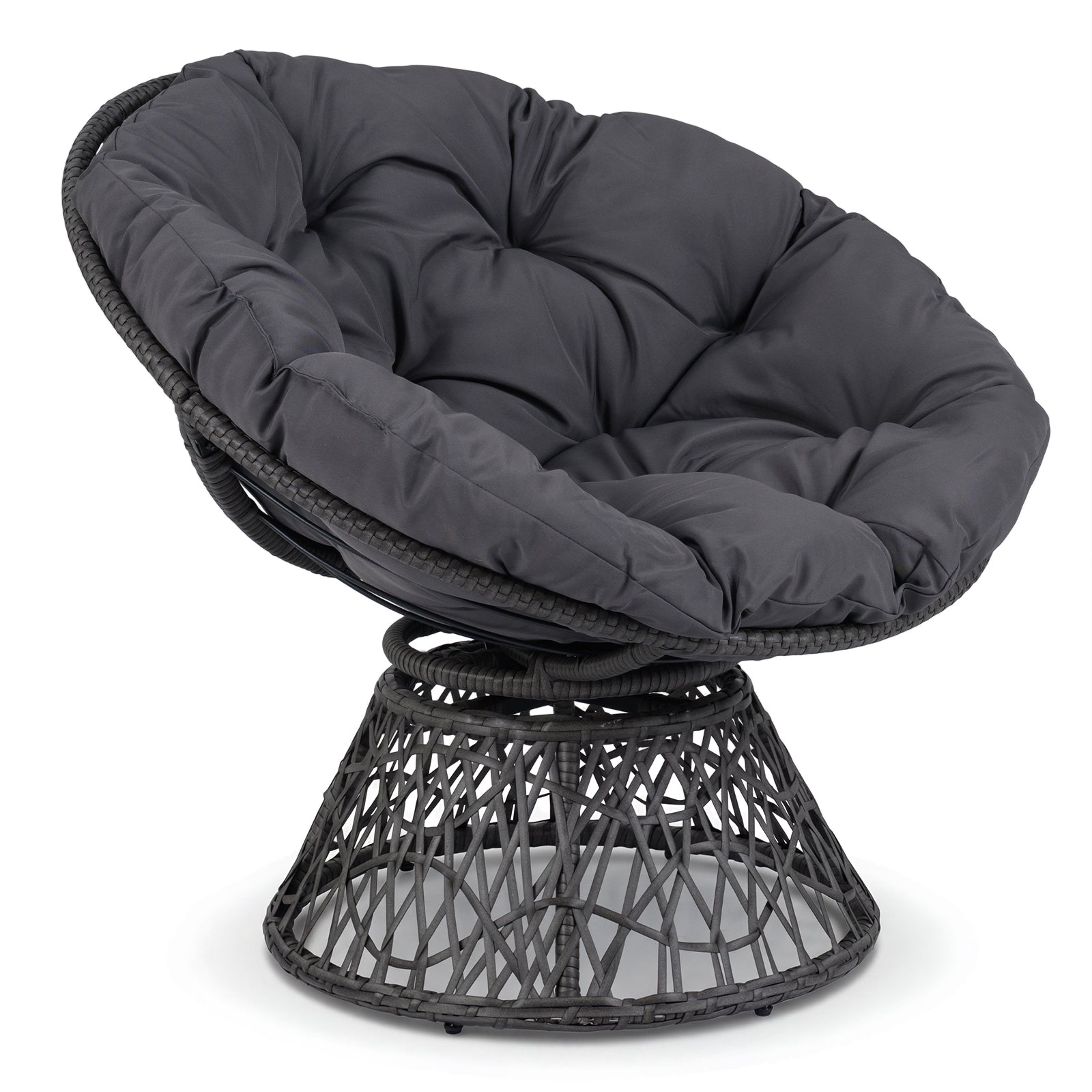 Swivel Papasan Chair, Round Wicker Lounge Chair With Thick Cushion, Gray Accent Chairs at Gallery Canada