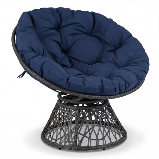 Swivel Papasan Chair, Round Wicker Lounge Chair, Thick Cushion, Navy Accent Chairs Navy at Gallery Canada