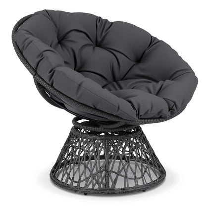 Swivel Papasan Chair, Round Wicker Lounge Chair With Thick Cushion, Gray Accent Chairs Gray at Gallery Canada